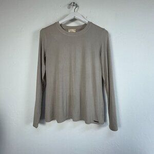 Elie Tahari Womens Taupe Long Sleeve Ribbed Knit Crew Neck T-Shirt Top Large New